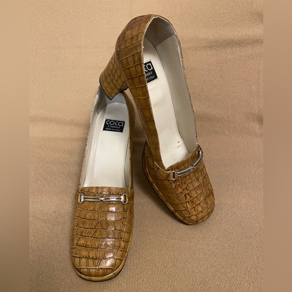 Coca by Maraolo Brown Crocodile Embossed Leather Print Platform Size 10 Classic - Picture 2 of 11